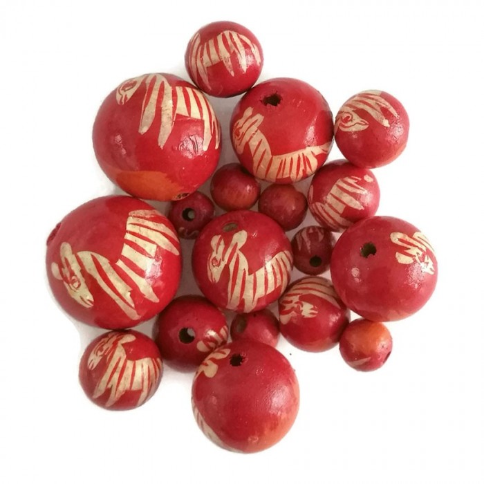 Animals Wooden beads - Zebra - Red and orange Babachic by Moodywood
