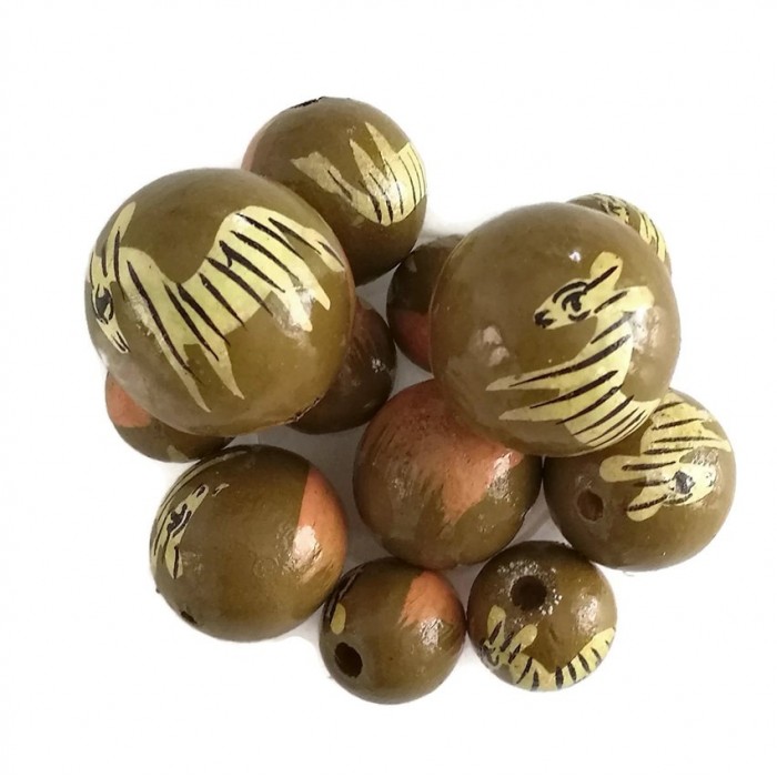 Animals Wooden beads - Zebra - Brown and pink Babachic by Moodywood