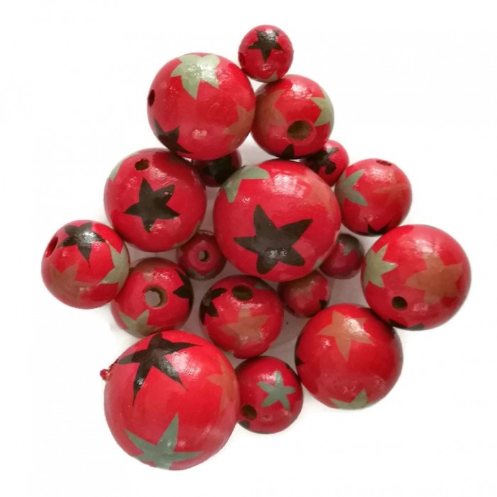 Red Wooden beads - Stars - Red, black and grey Babachic by Moodywood