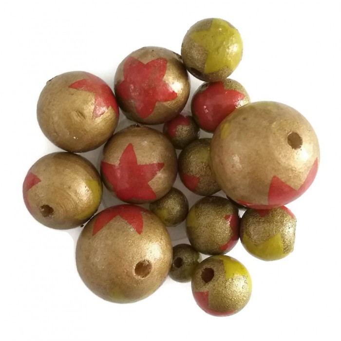Stars Wooden beads - Stars - Gold