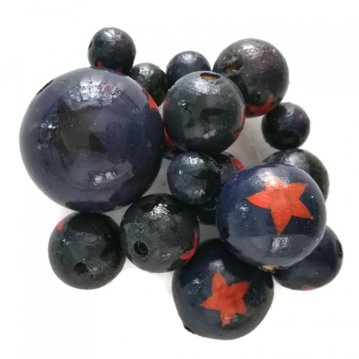 Stars Wooden beads - Stars - Dark blue, orange and black Babachic by Moodywood