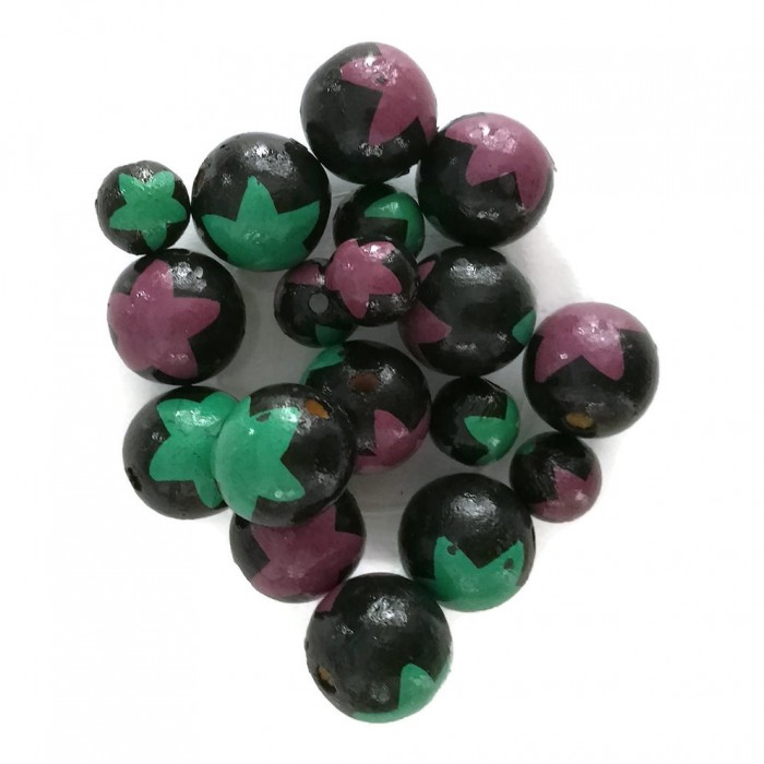 Stars Wooden beads - Stars - Black, green and purple Babachic by Moodywood