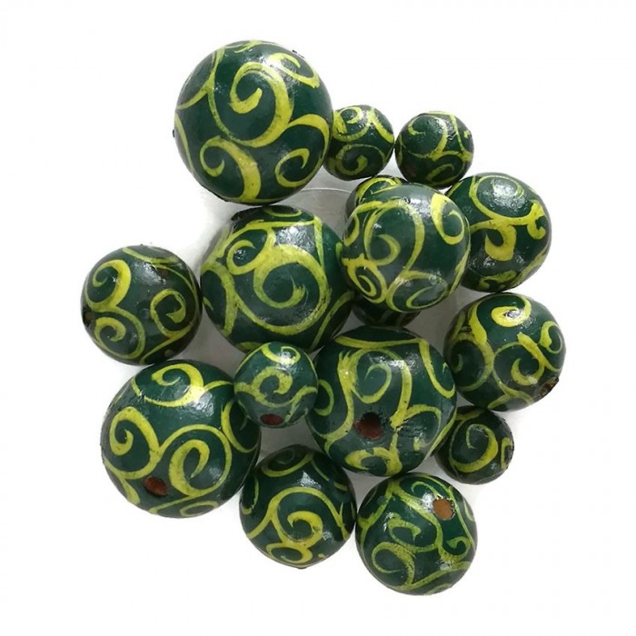 Twirls Wooden beads - Twirls - Yellow and green Babachic by Moodywood