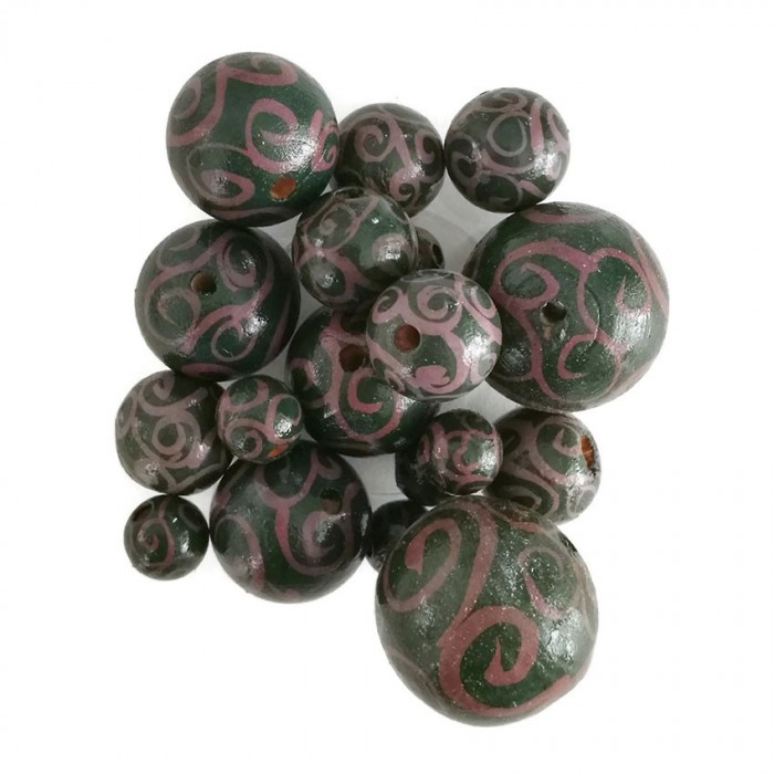 Twirls Wooden beads - Twirls - Eggplant and green Babachic by Moodywood