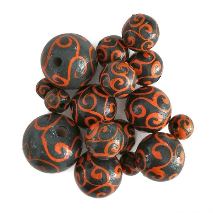 Twirls Wooden beads - Twirls - Grey and orange Babachic by Moodywood