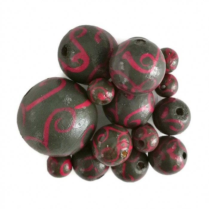 Twirls Wooden beads - Twirls - Pink and grey Babachic by Moodywood