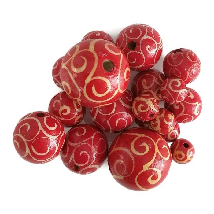 Twirls Wooden beads - Twirls - White and red Babachic by Moodywood
