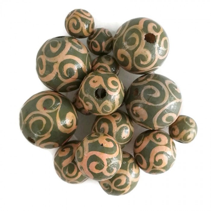 Spirales Perles en bois - Spirales - Kaki et saumon Babachic by Moodywood