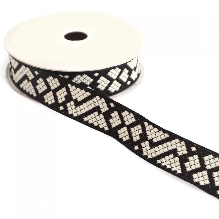 Ribbons Ribbon Tetris - Black and white - 25 mm babachic