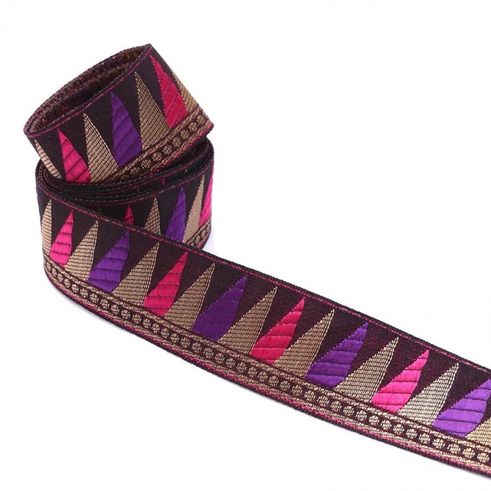 Cintas Ruban satiné et tissé - Backgammon - Violet, rose, marron et doré - 35 mm
