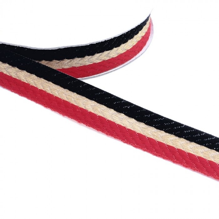Cintas Galón tejido - Rayas - Rojo, negro y dorado - 18 mm babachic