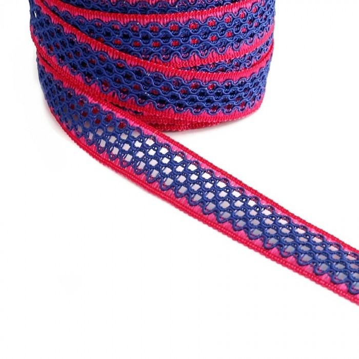 Lace Lace ribbon - Blue and fuchsia - 20 mm