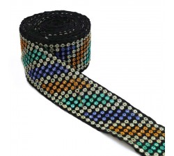 Embroidery Velvet ribbon - Sequins and threads - Blue, yellow, turquoise, silver and black - 55 mm