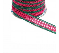 Dentelles Ruban dentelle - Fuchsia et vert - 20 mm