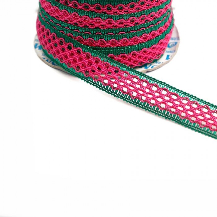 Lace Lace ribbon - Fuchsia and green - 20 mm