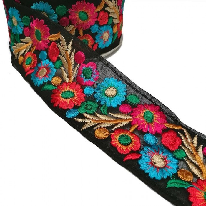 Embroidery Indian embroidery - Estival - Red, pink, blue and black - 55 mm babachic