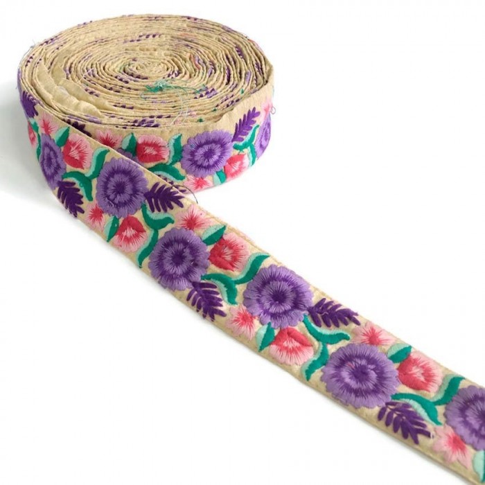 Broderies Broderie - Volubilis - Violet, rose et vert - 50 mm babachic