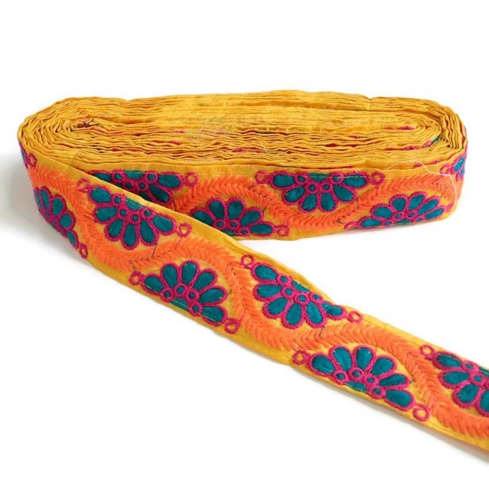 Bordado Bordado Indio - Bohemia - Azul, rosa, naranja y amarillo - 45 mm babachic