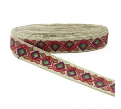 Broderies Passementerie ethnique - Jungle - Rouge, marron, bleu, vert et beige - 45 mm