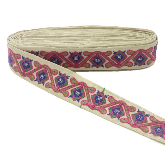 Embroidery Ethnic embroidery - Jungle - Pink, brown, green, blue and beige - 45 mm babachic