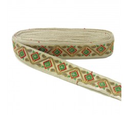 Broderies Passementerie ethnique - Jungle - Jaune, rouge, vert, marron et beige - 45 mm babachic
