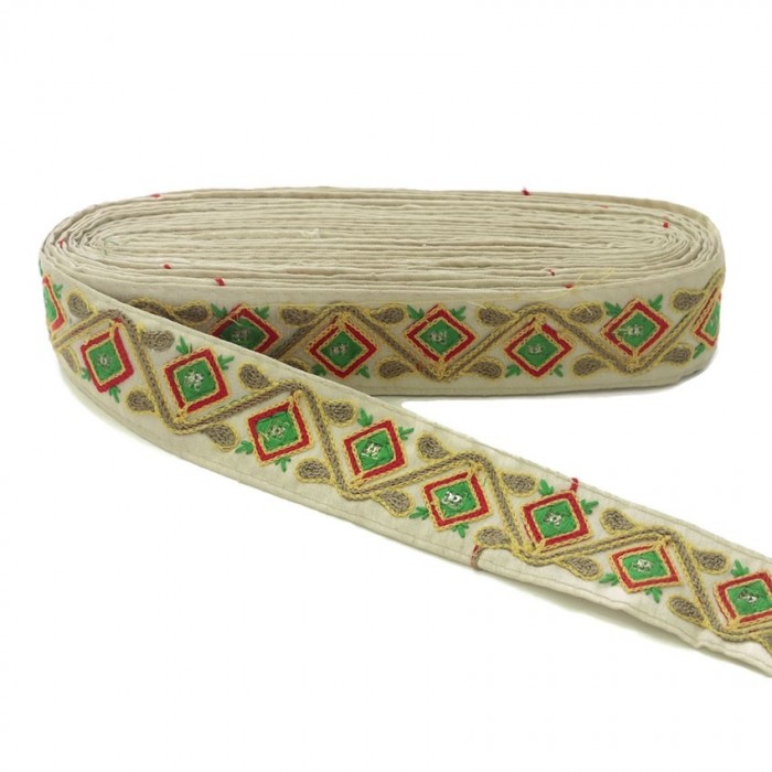 Bordado Pasamanería étnica - Jungla - Amarillo, rojo, verde, marrón y beige - 45 mm babachic