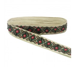 Broderies Passementerie ethnique - Jungle - Noir, rouge, vert, marron et beige - 45 mm babachic
