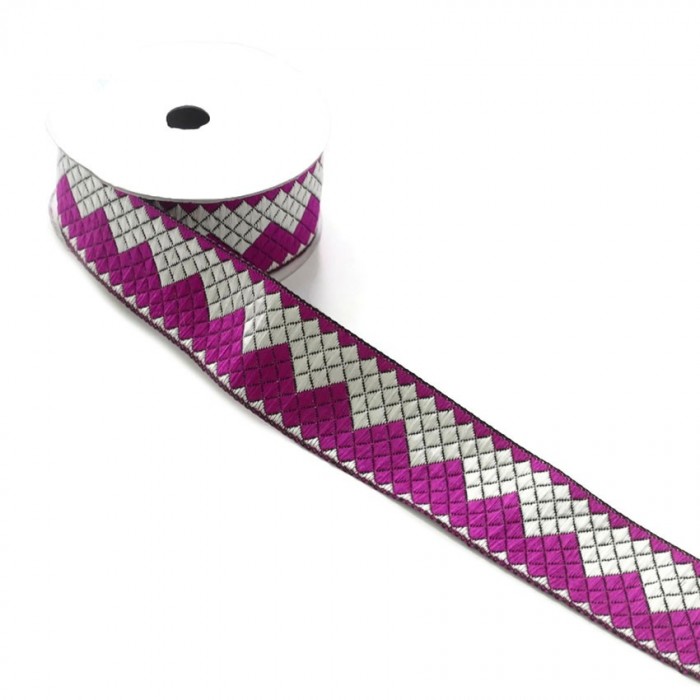 Ribbons Zigzag ribbon - Fuchsia and white - 40 mm