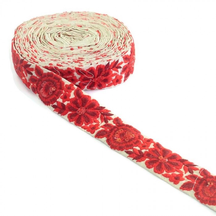 Embroidery Bohemian embroidery - flower duo - Red - 40 mm babachic
