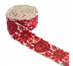 Broderies Passementerie bohème - Fleur rouge - 80 mm