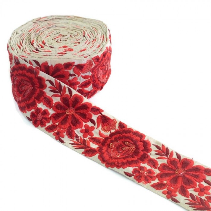Embroidery Bohemian embroidery - Red flower - 80 mm