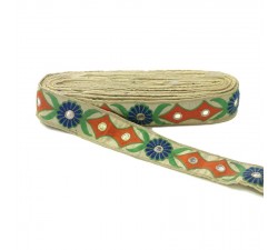 Bordado Bordado étnico - Tribal - Naranja, verde, azul, beige y dorado - 40 mm babachic