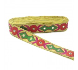Embroidery Etnic embroidery - Tribal - Green, pink, orange, yellow and golden - 40 mm babachic