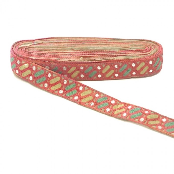 Bordado Bordado Dragibus - Rosa, amarillo, verde y blanco - 30 mm babachic