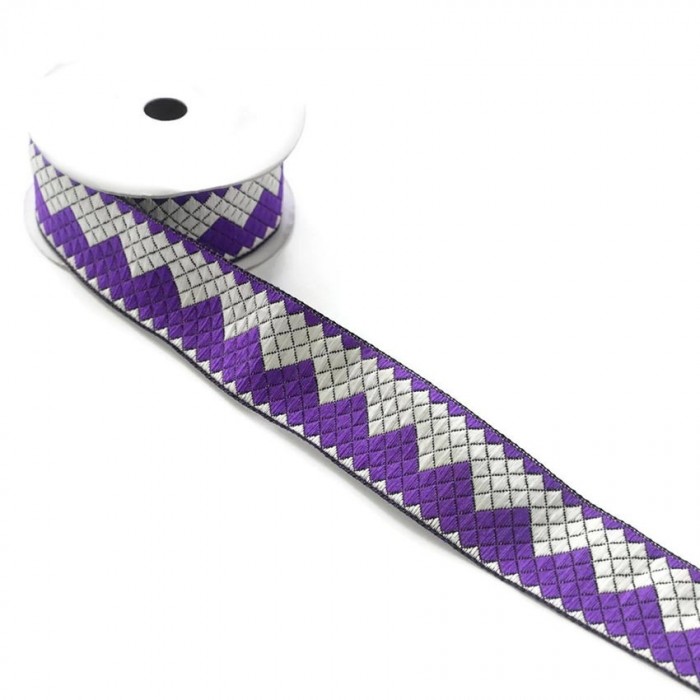 Cintas Cinta zigzag - Morado y blanco - 40 mm babachic