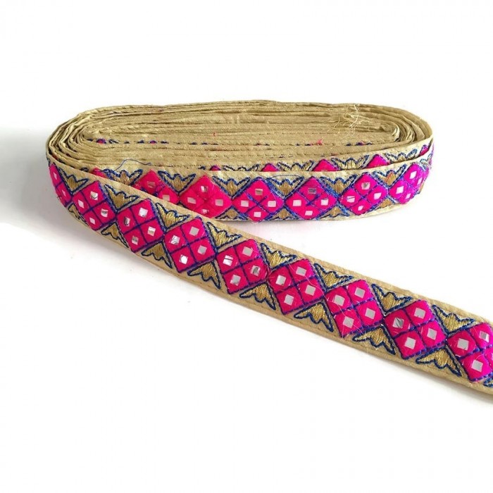 Embroidery Embroidered graphic gallon - Fiesta - Pink and golden - 40 mm
