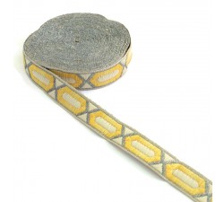 Ribbons Elogated hexagon ribbon - Yellow, beige and silver - 20 mm