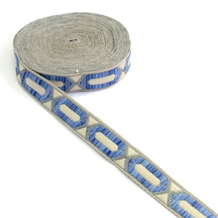 Ribbons Elogated hexagon ribbon - Blue, beige and silver - 20 mm