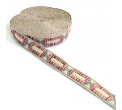Cintas Galón tejido - Hexágono alargado - Rosa 2, beige y plateado - 20 mm babachic