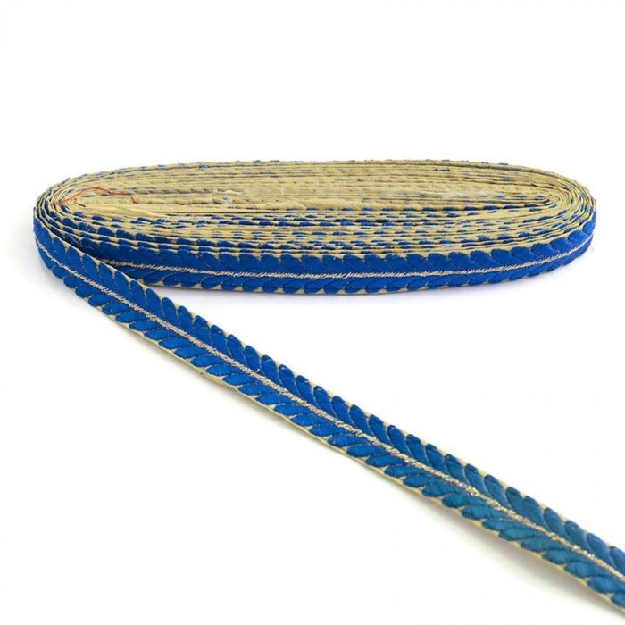 Embroidery Embroidered braid - Petals - Blue and golden - 20 mm babachic
