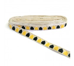 Broderies Broderie - Pentagone - Blanc, noir et jaune - 25 mm babachic