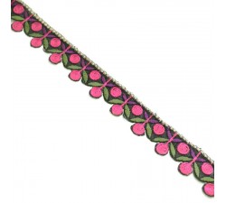 Broderies Broderie - Guirlande de cerises - Magenta, kaki et violet - 25 mm babachic