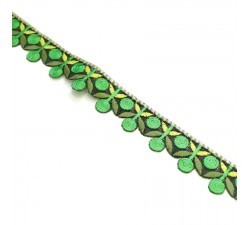 Embroidery Embroidery - Garland of cherries - Green, khaki and yellow - 25 mm babachic