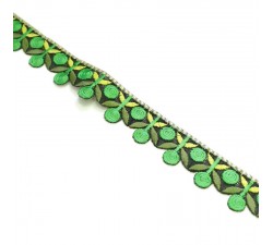 Broderies Broderie - Guirlande de cerises - Vert, kaki et jaune - 25 mm babachic