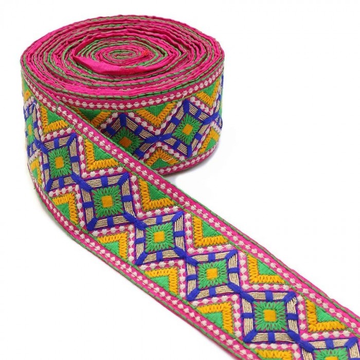 Bordado Bordado Indio - Rosa, azul, verde, amarillo y dorado - 80 mm Babachic by Moodywood