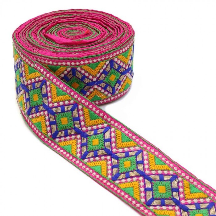 Embroidery Indian embroidery - Pink, blue, green, yellow and golden - 80 mm Babachic by Moodywood