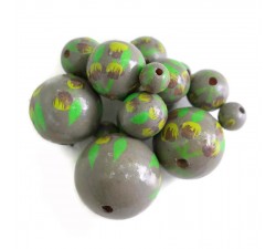 Flowers Wooden beads - Grimpante - Green and grey Babachic by Moodywood