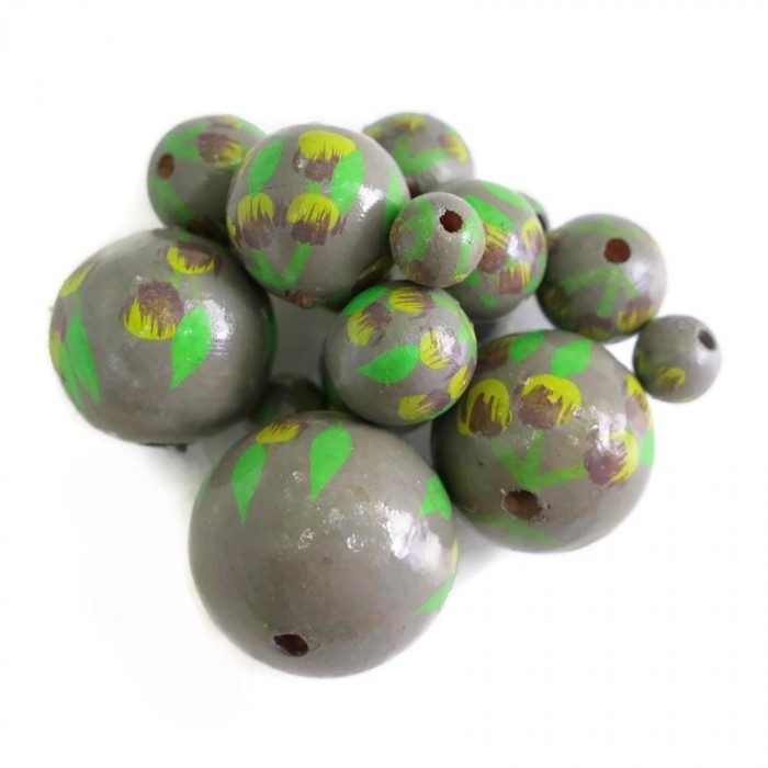 Flowers Wooden beads - Grimpante - Green and grey Babachic by Moodywood