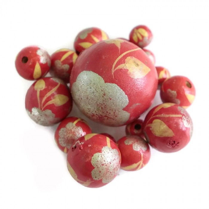 Flowers Wooden beads - Peltée - Silver and red Babachic by Moodywood