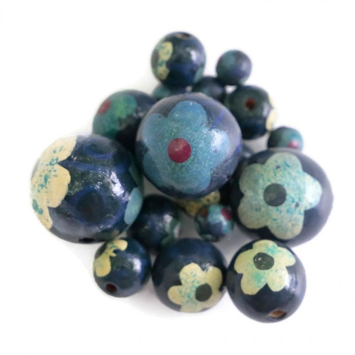 Flowers Wooden beads - Peltée - White and blue Babachic by Moodywood